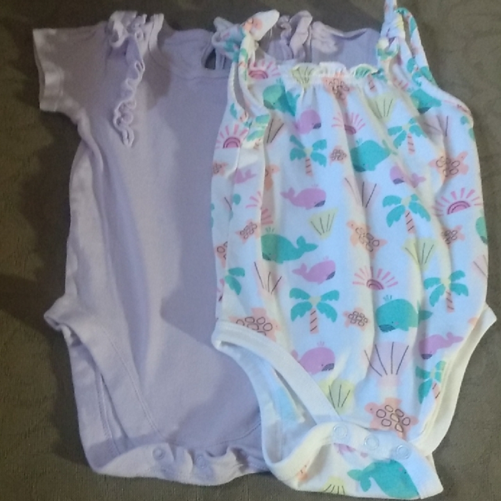 Baby Girls 12 Months Tank Top Bodysuit & Short Sleeve Bodysuit, Bundle of 2